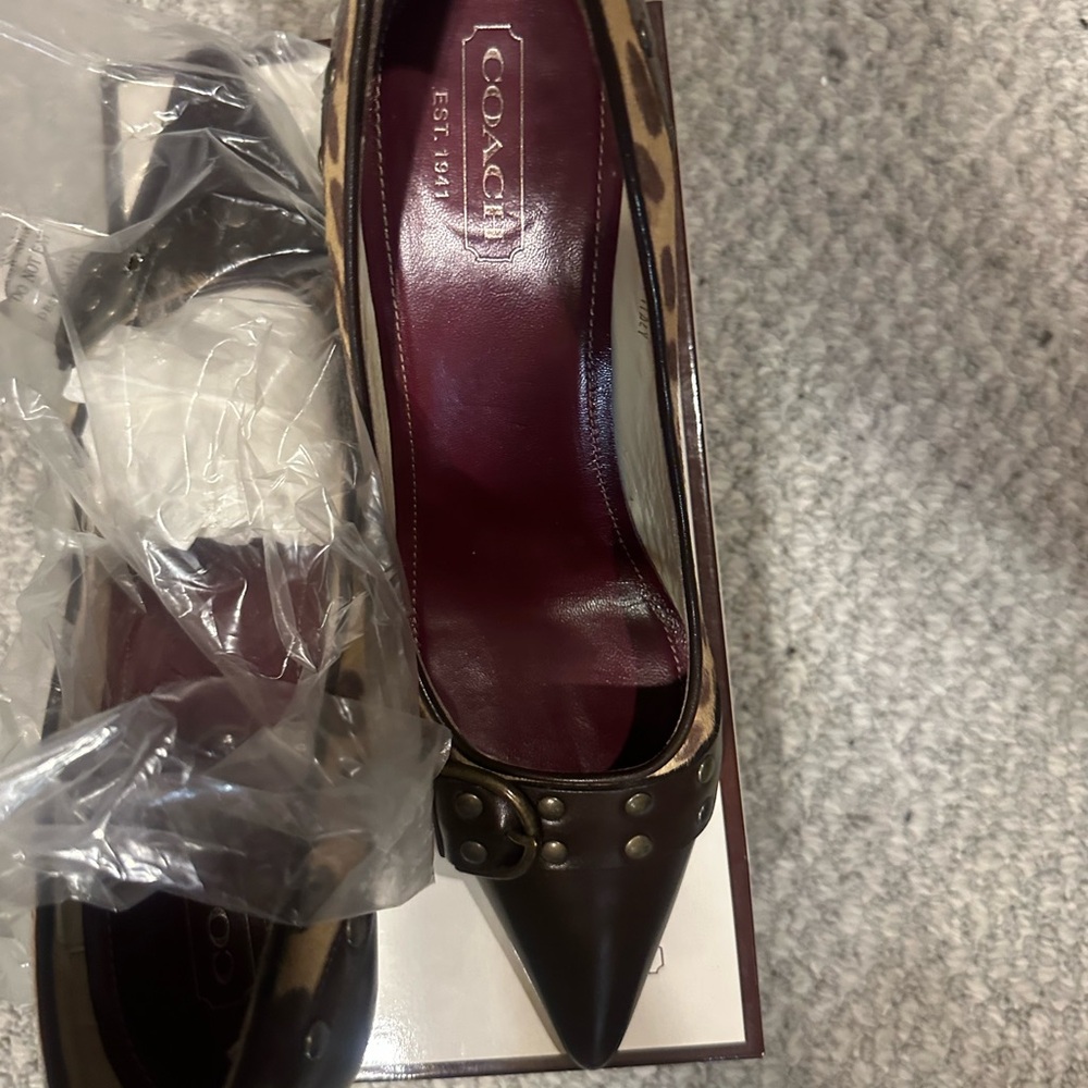 Coach Brown Leather Pointed Toe Heels with Stud Detail